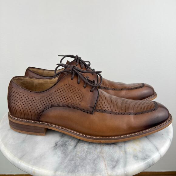 Joseph Abboud Brown Genuine Leather Adam Laser Etched Derby Lace Ups (Sz 10)